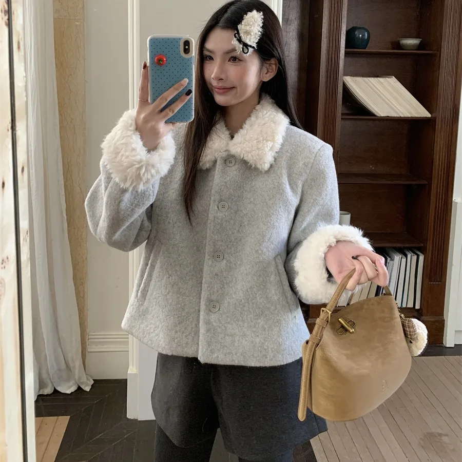 

Женское шерстяное пальто Thiened, корейское шикарное осенне-зимнее новое поступление, теплый топ с хлопковым наполнителем и мягким меховым воротником