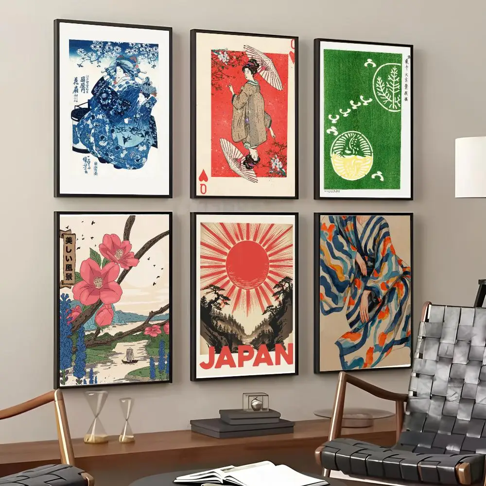 Classic Ukiyo Illustrations Painting Calligraphy Cotton Canvas Wall Art Poster Quality Decor Painting for Living Room Home Decor