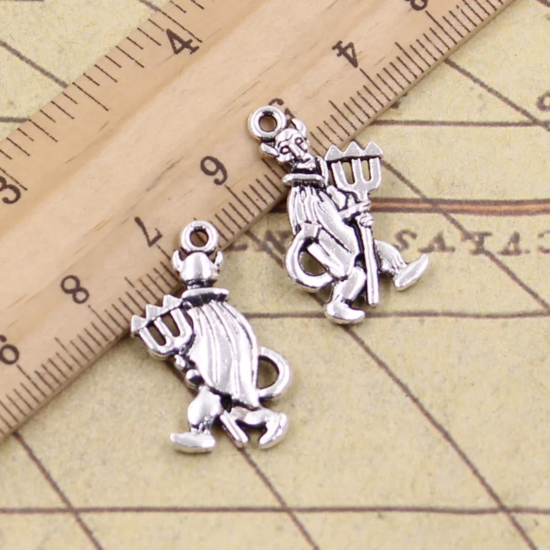 15pcs Charms Satan Demon Devil 26x15mm Antique Silver Color Pendant Making DIY Handmade Tibetan Finding Jewelry For Bracelet