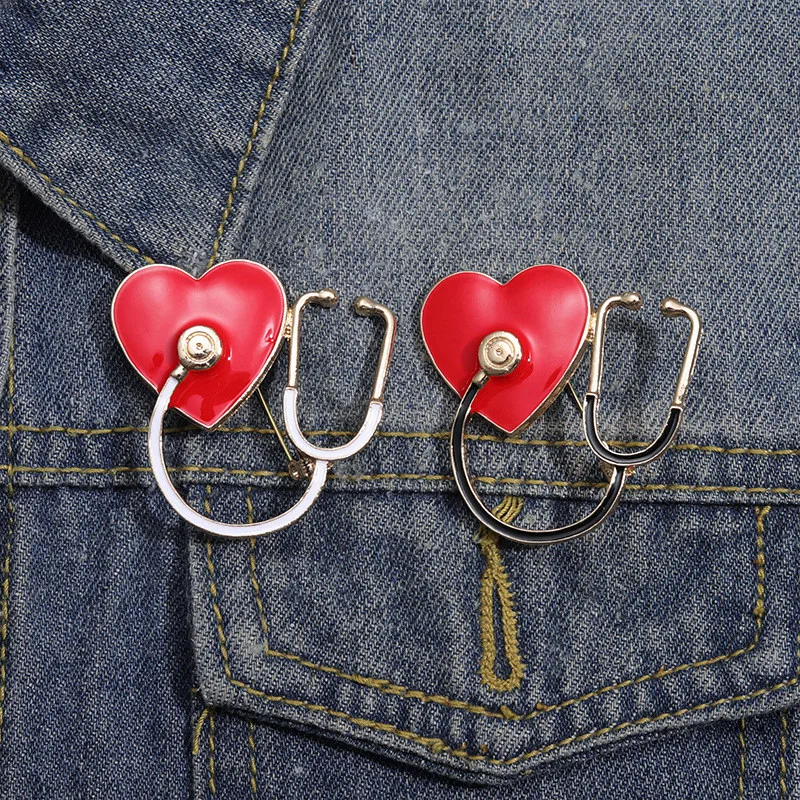 Cartoon Heart Doctor Nurse Enamel Brooch High Quality Medical Stethoscope Lapel Badge Pins Jewelry Party Gifts For Women Girls