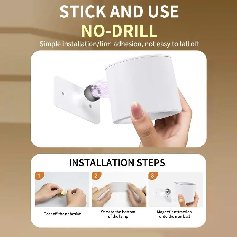 360 Degree Rotatable LED Wall Lamp Magnetic Rechargeable Wireless Remote Control for Home Bedroom Study Lighting view 5