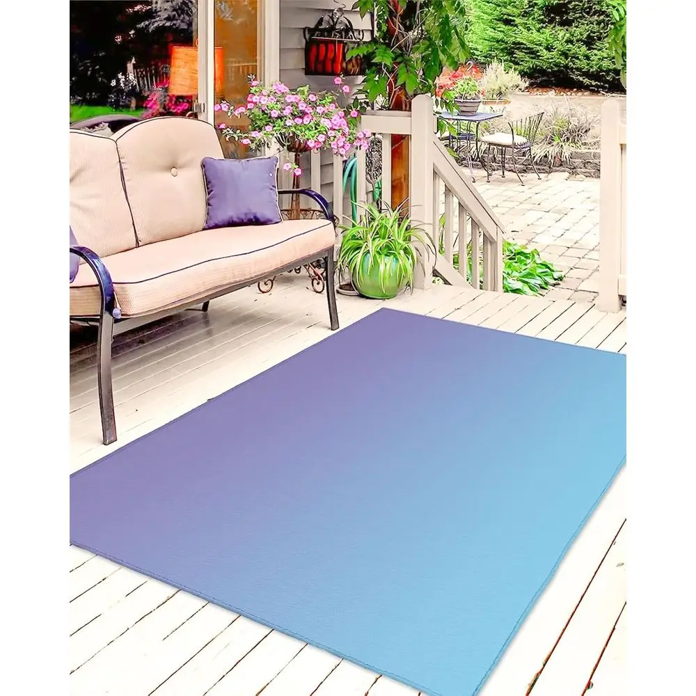 

5x8ft Blue-Purple Gradient Outdoor Patio Rug - Minimalist Modern Ombre Carpet for Deck, Backyard, Porch