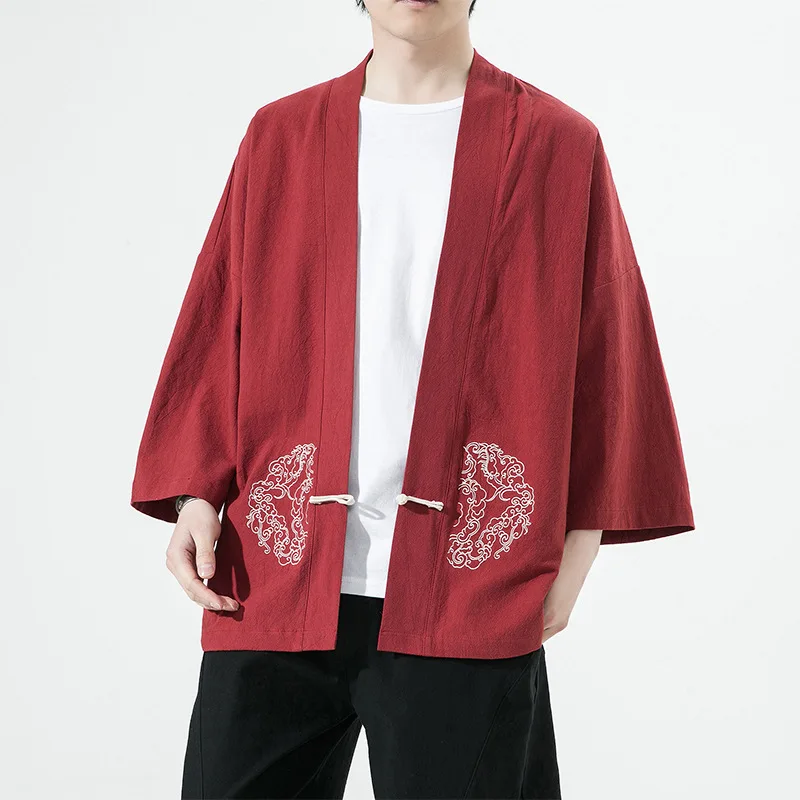 Cardigan de kimono tradicional, estilo chinês, casual, retrô, algodão, jaqueta de linho, trajes japoneses samurai, casaco Haori Yukata