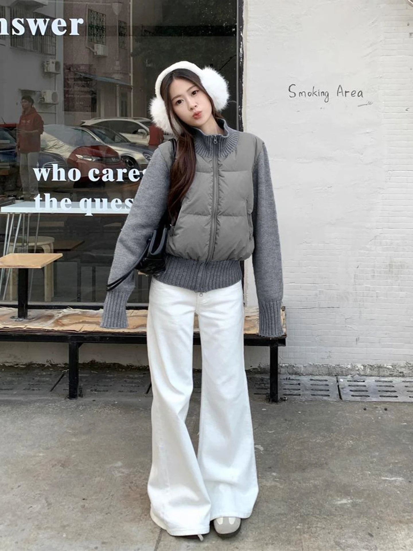 

Розовая вязаная куртка из утолщенного хлопка с эффектом омоложения и пэчворком для женщин, осенне-зимняя, класса люкс, элегантная, в стиле Little Franche