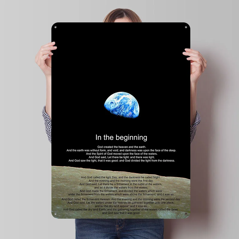 Earthrise Genesis Wall Art Metal Sign Space Poster Garage Decorations Customized Tin Plaque for Man Cave Decor Retro Coffee Bar