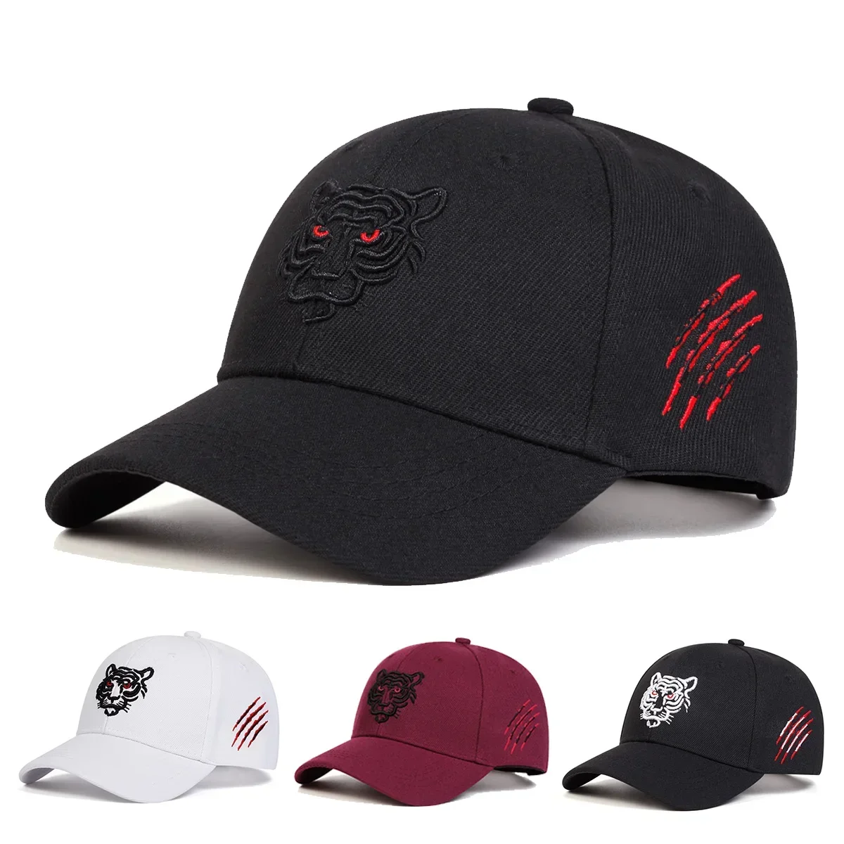 

New Cotton Black Tiger Embroidery Baseball Caps Spring Autumn Outdoor Adjustable Casual Hats Boy Girl Travel Sunscreen Hat