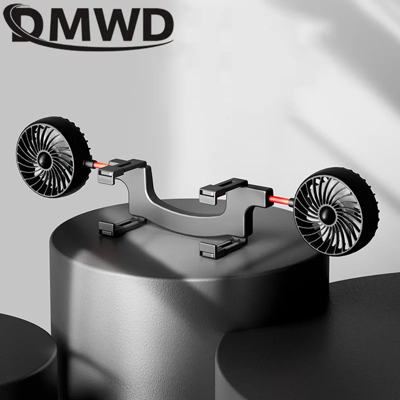 DMWD Electric Car Fan Double Head Small Fan 12V 24V Car And Truck Dual Use Air Cooling Creative  Fans