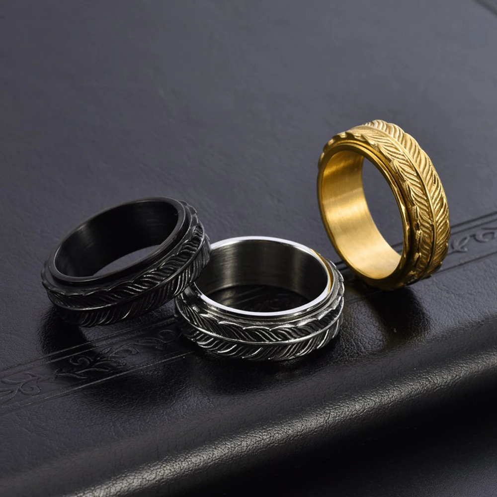 Herren Rotierender Koi-Fischschwanz-Ring aus Titanstahl, Vintage-Stil, vergoldet, Angstlinderung, Schmuck, drehender wasserdichter Ring – Detail 6