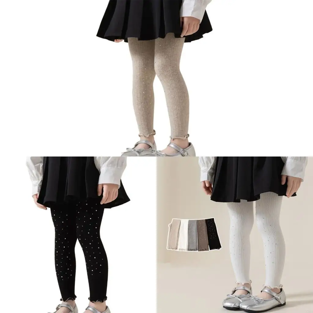 XXFE Kids Girls' Textured Leggings with Scattered Rhinestones for Skirt Layers