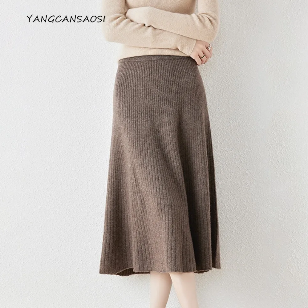 

2025 Women's Autumn/Winter New Minimalist Style 100% Beautiful Nuo Wool Versatile High Waist Fashion Bag Hip Pleated Skirt
