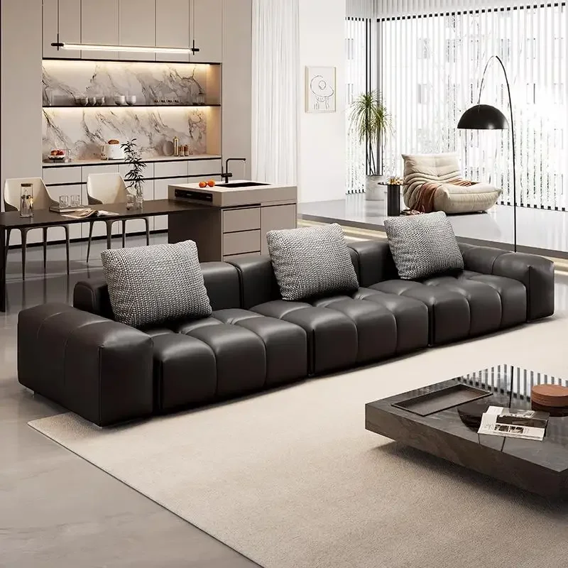 Italian minimalist pixel leather sofa 2024 new large flat-floor villa living room high-end tofu block sofa