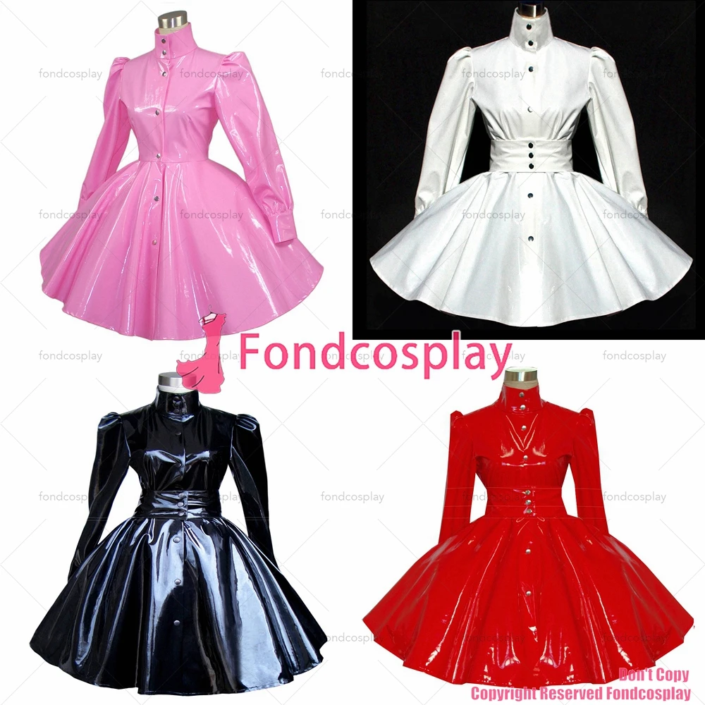 fondcosplay adult sexy cross dressing sissy maid short Gothic Lolita Punk Black heavy Pvc Dress Costume CD/TV[G278]