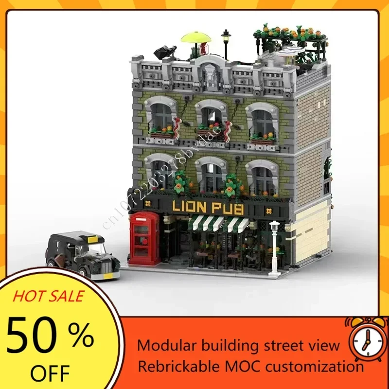 5892PCS Lion Pub MOC Creative street view Architecture Custom DIY Education Assembly Puzzle Adultren birthday Xmas Toys Gifts