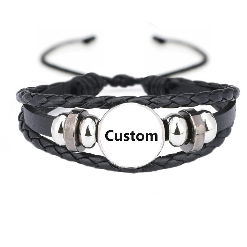 Pulseira de couro com logotipo personalizado para crianças, foto personalizada, pulseiras encantadas, preto, rosa, azul, figura de anime, cosplay, presente masculino