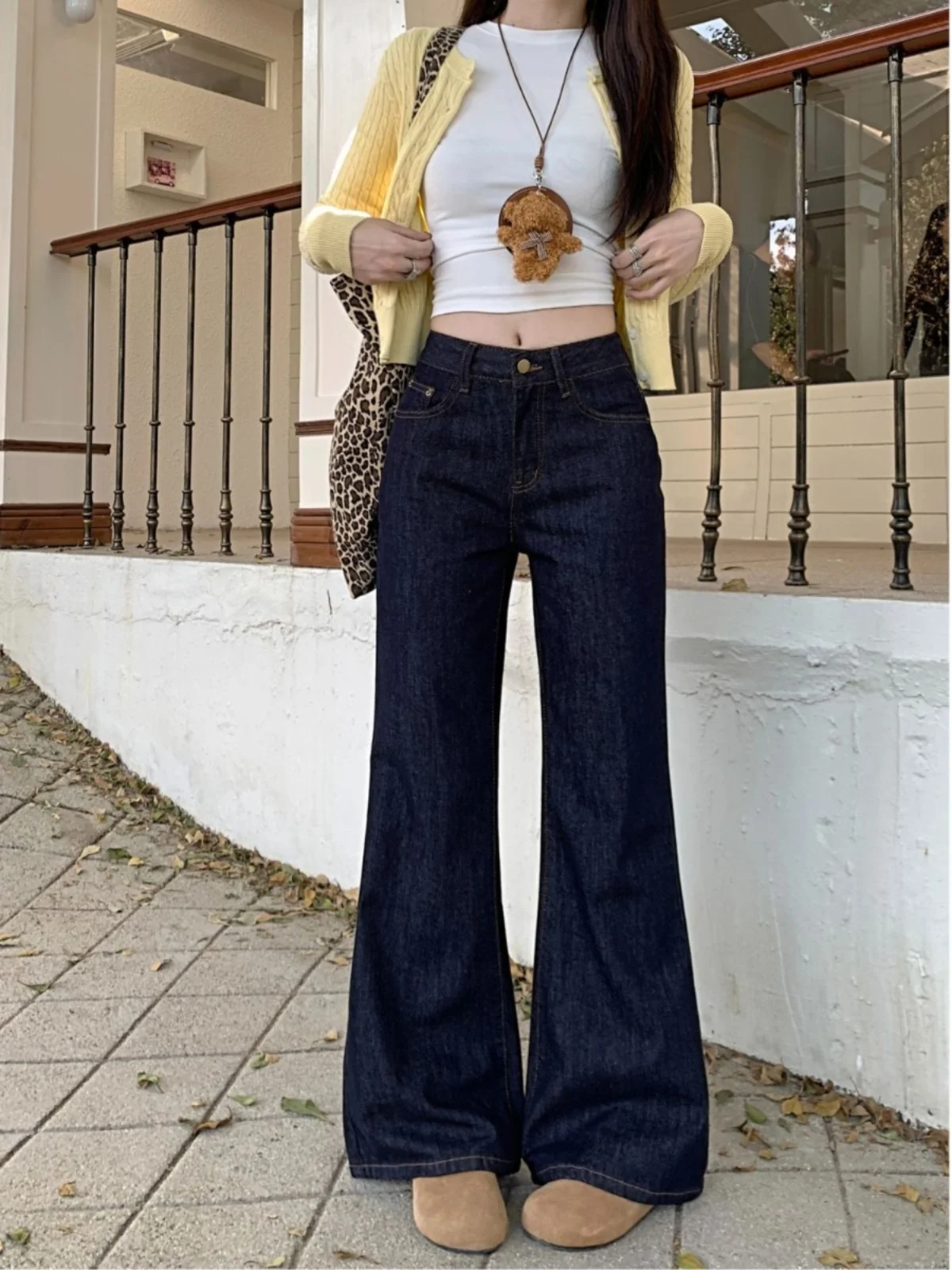 

Retro American Blue Wide Leg Jeans Women's Low Waist Loose Fit Floor-Length Pants Spring New Style Bell Bottom Denim Jeans