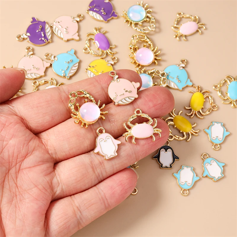 20 Stück niedliche Anhänger mit Meeresmotiven, Emaille-Pinguin- und Krabben-Anhänger für die Schmuckherstellung, Ohrringe, Halsketten, DIY-Bastelarbeiten und Accessoires. – Detail 1