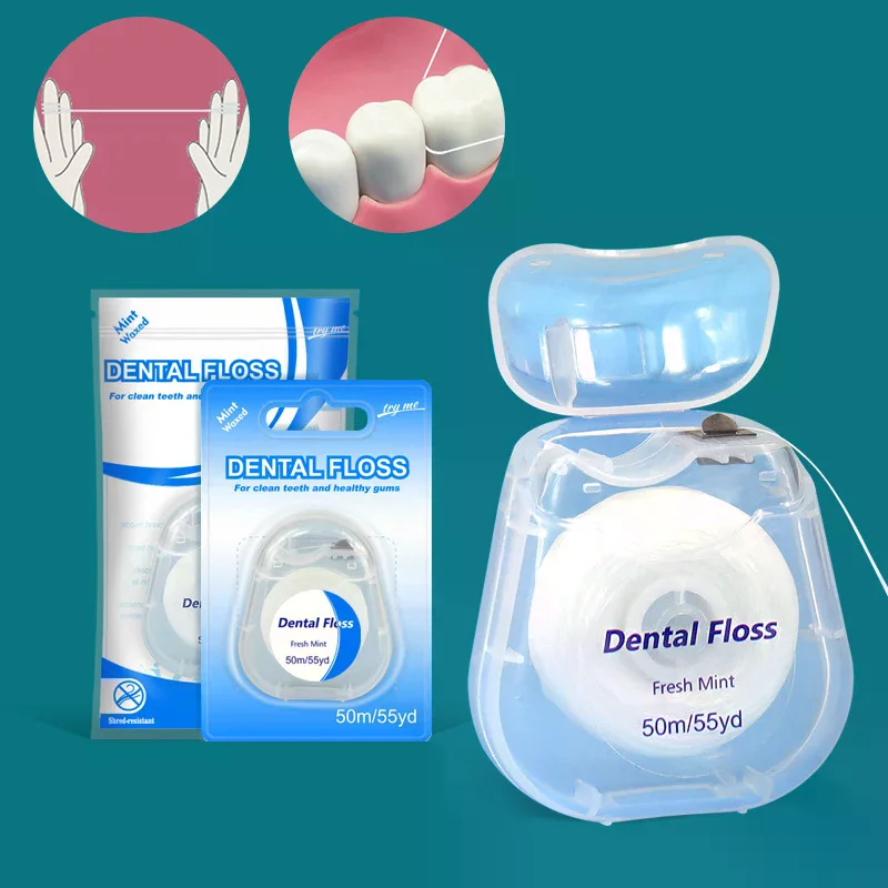 

50 м портативная нить для ухода за зубами, инструмент для чистки зубов с футляром, практичные средства для гигиены здоровья, прочный уход за полостью рта