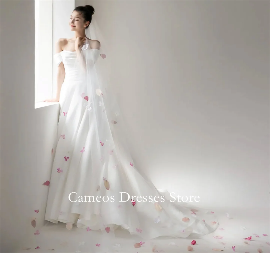 Sondr personalizado fora do ombro organza marfim vestidos de casamento a linha trem varredura coreia vestidos de noiva feminino vestidos de noiva