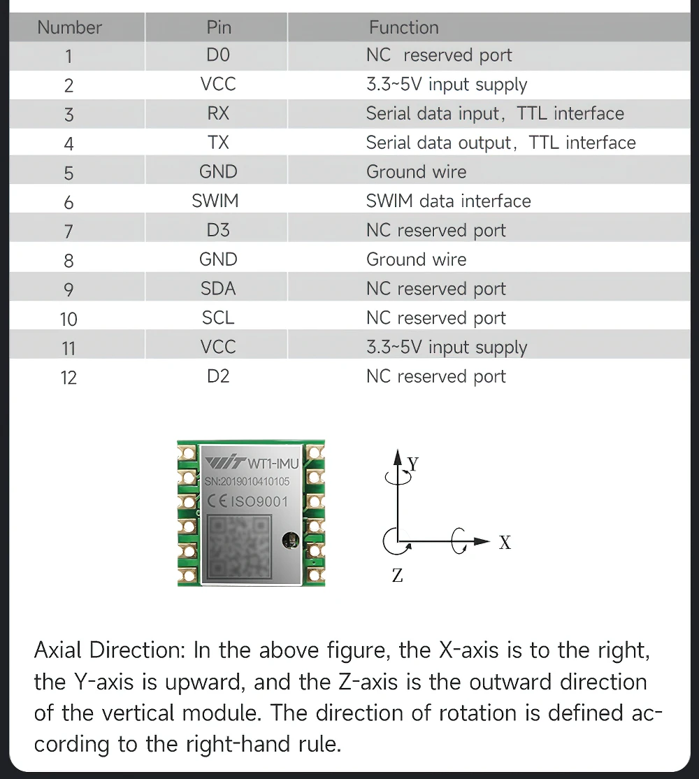 WitMotion WT1-IMU Ultra Low-cost ICM42607 6-axis Inclinometer High-Accuracy Acc+Gyro+Angle (XY 0.2ยฐ) with Kalman Filtering