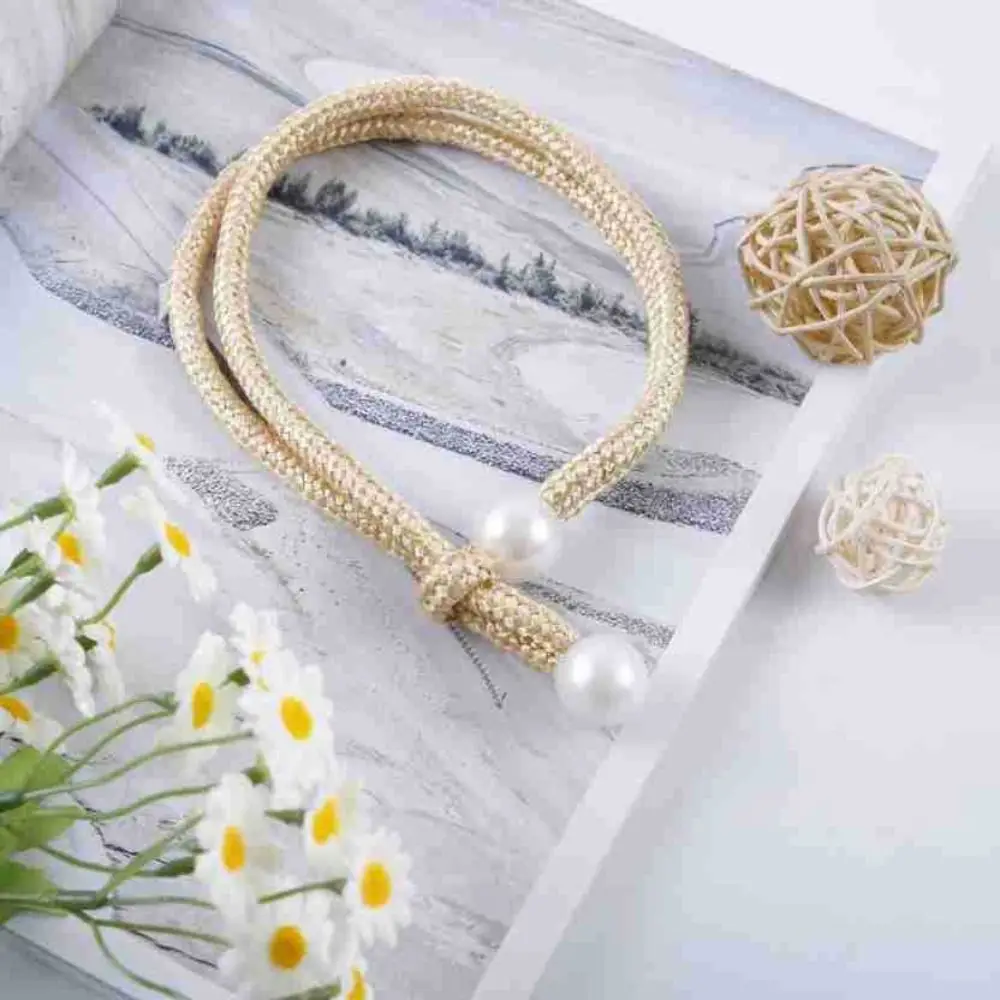 Small Pearl Pearl Curtain Clip With Strap Adjust Length Freely Curtain Holders Pull-Out Tie Exquisite Pearl Rope Curtain Decor
