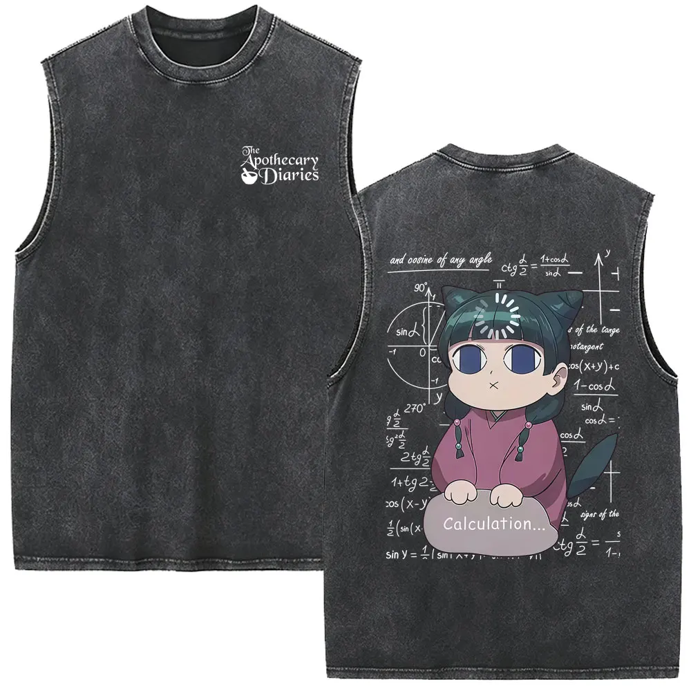 Anime The Apothecary Diaries Maomao Vintage Washed Tank Tops Funny Men Women Clothing Cotton Oversized Sleeveless Vest T-shirt