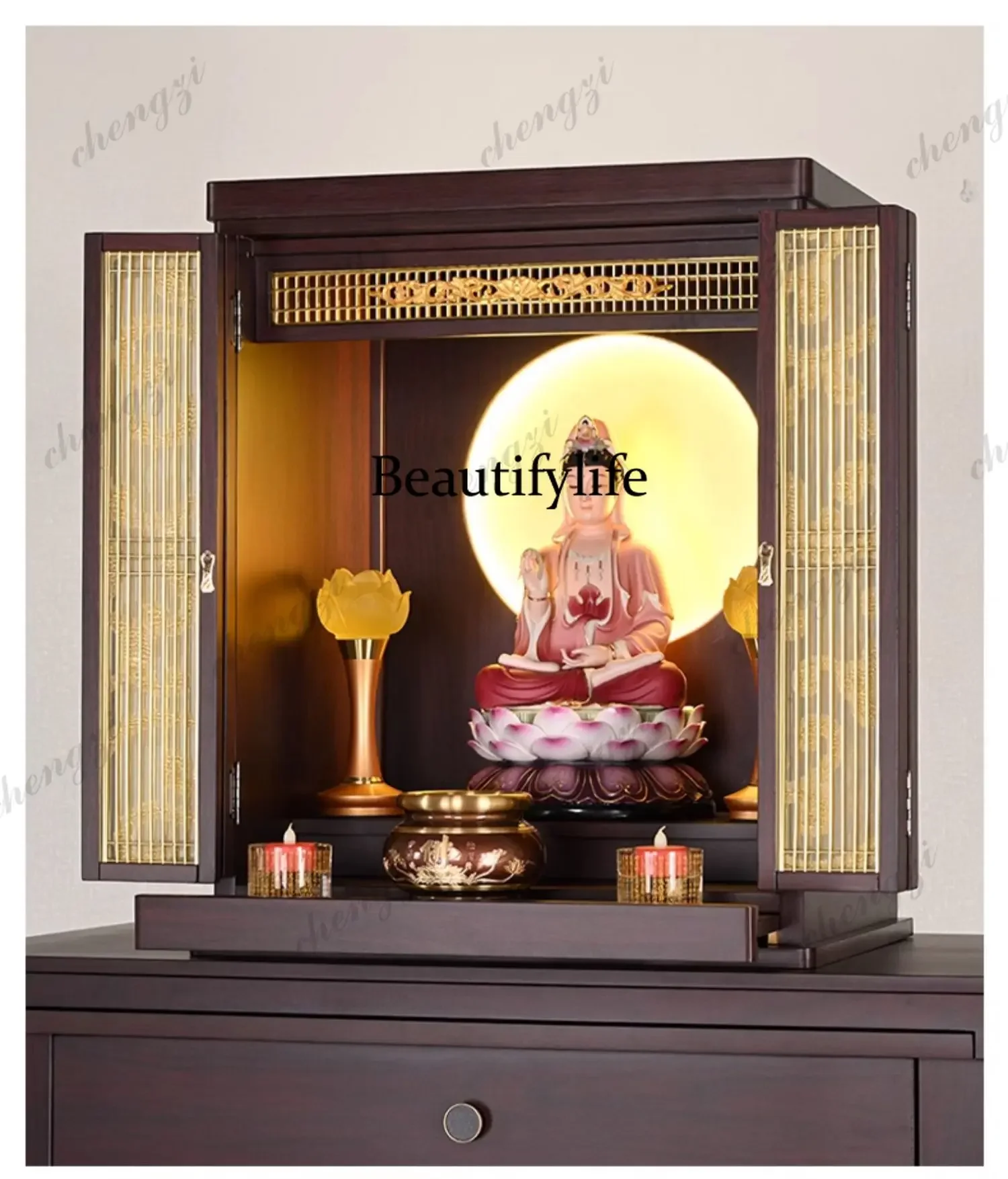 F182 Buddhist niche with door simple supply table Guanyin Shrine of Wealth Buddhist table wall-mounted cabinet