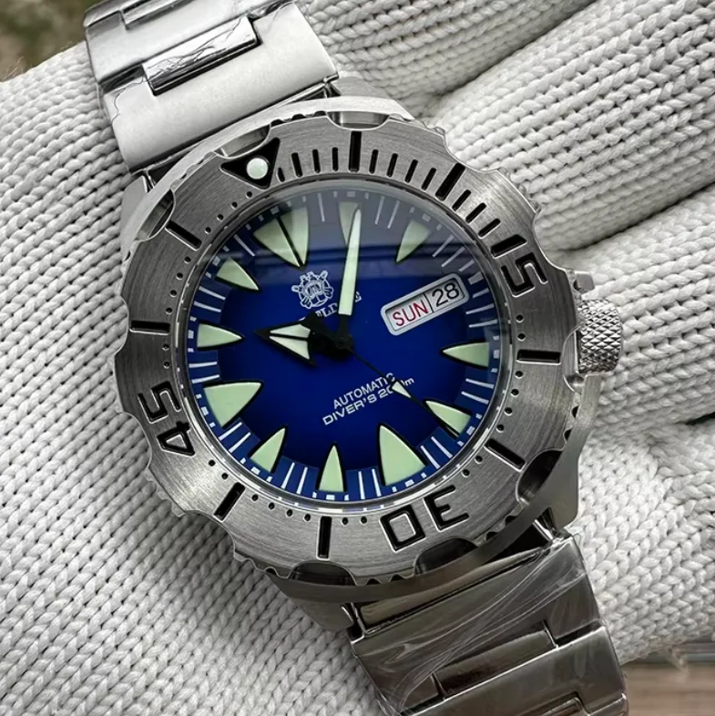STEELDIVE Men Automatic Watch 42.2mm Mechanical Wristwatch Diver 200m Waterproof C3 Luminous Sapphire Mirror Monster Dial NH35