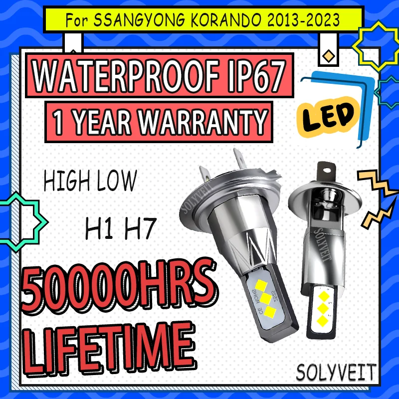 

No Tools Needed H1 H7 LED headlight high low beam For SSANGYONG KORANDO 2013 2014 2015 2016 2017 2018 2019 2020 2021 2022 2023