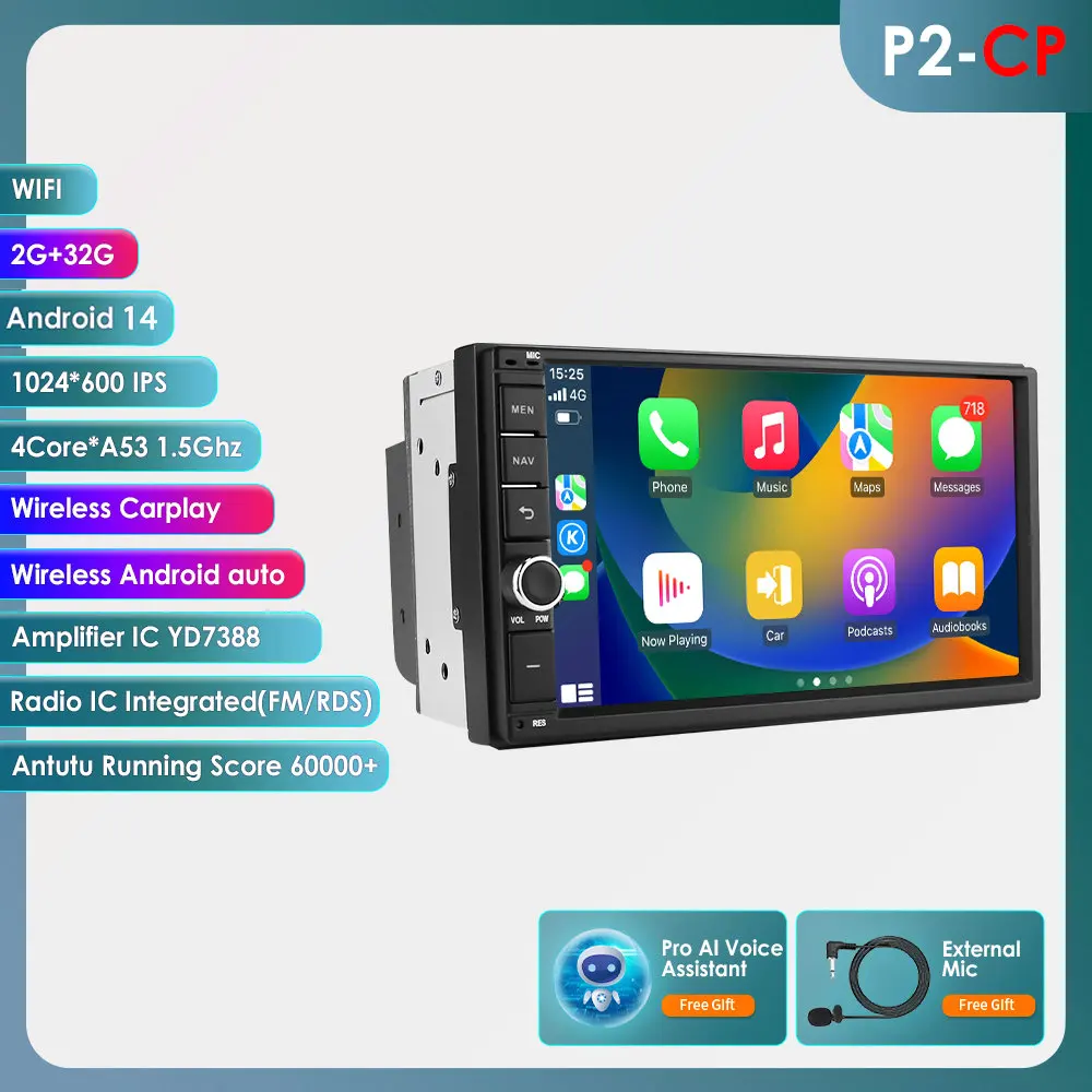 8G + 128G 7Inch Autoradio Carplay 2 Din Android Auto Autoradio Gps Voor Universele Stereo Multimedia Speler Navigatie Head Unit Rds