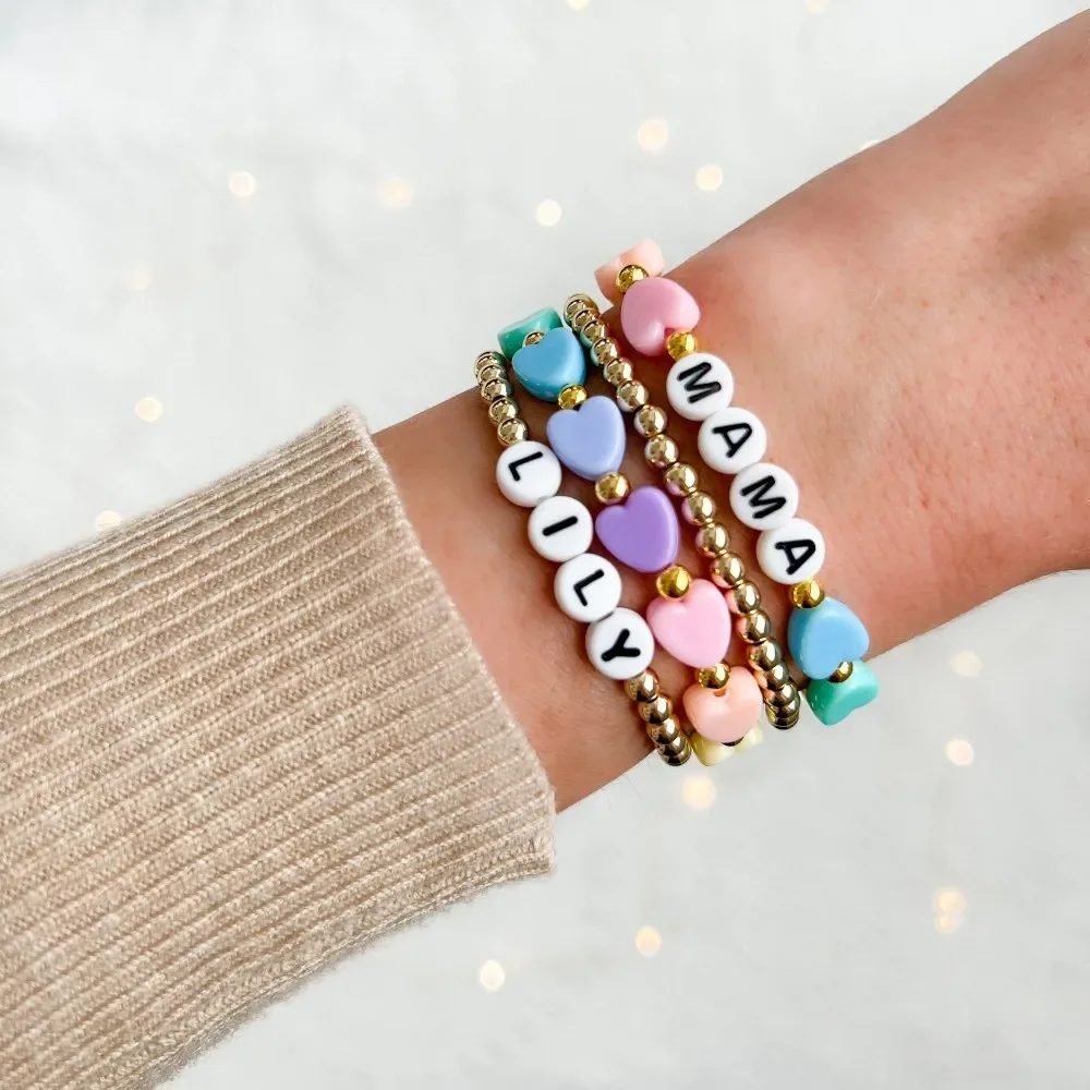 KKBEAD-Pulseras elásticas con forma de corazón para mujer, joyería con letras de mamá, Color caramelo, regalos para el día de la madre