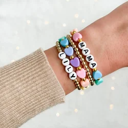KKBEAD Candy Color Heart Bracelets for Girl Gift Letter MAMA Jewelry Mother's Day Gifts Stretch Bracelet for Women Pulseras