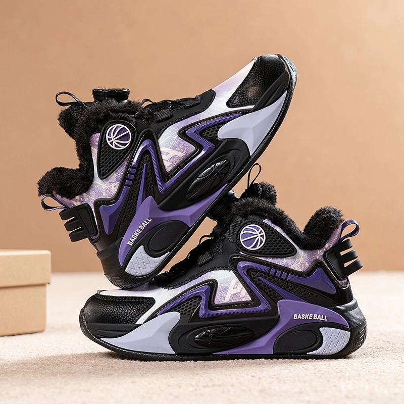 

2025 New winter children's and girls' casual sports shoes student fleece warm and boys' shock-absorbing basketball shoes