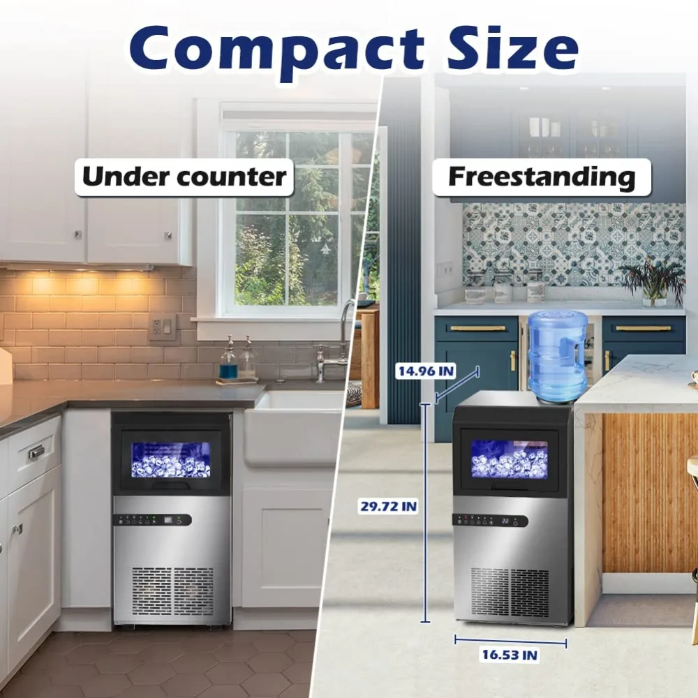 Ice Maker Machine, 100lbs/24H Stainless Steel Under Counter ice Machine with 45 Ice Cubes/Cycle, 2 Water Inlet Modes,