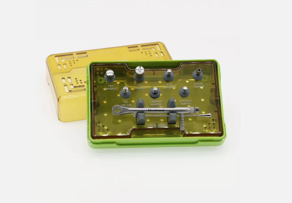 

1 комплект, набор для протезирования Dentium XIP, 7 отверток, винты, ручные шестигранные отвертки, MU-драйверы, динамометрический ключ Dentium