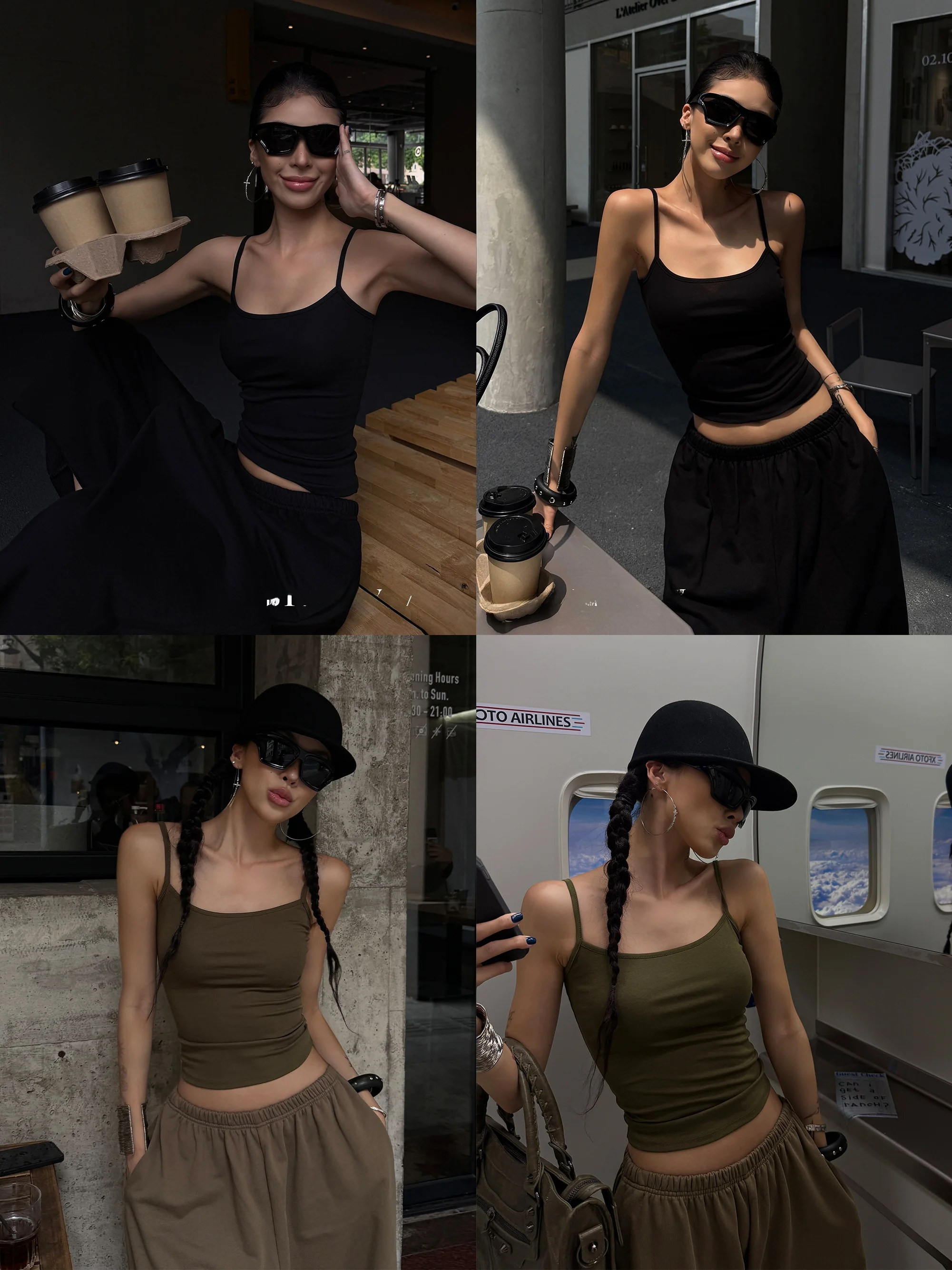 スタイリッシュな黒の U ネックベストストラップ女性の新しいファッション痩身トップ多用途カジュアルウェアライリーファイバー高弾性ショート丈