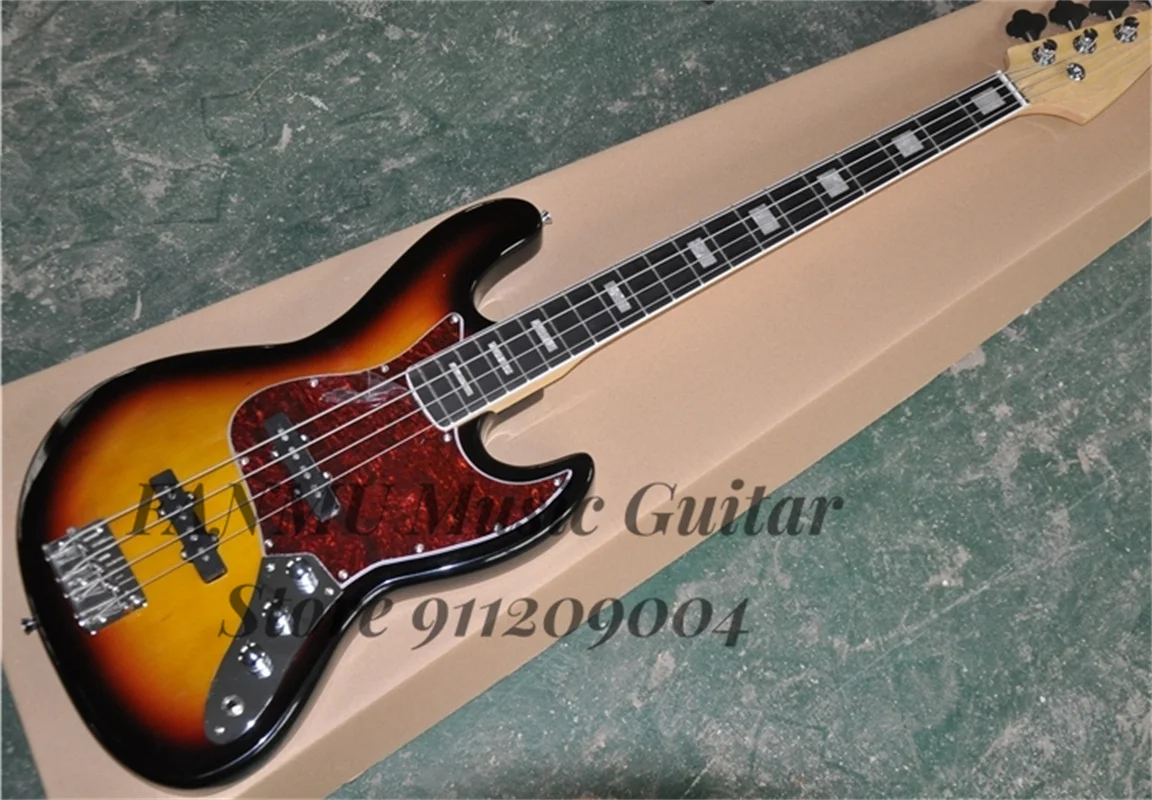 4 Strings Sunburst Bass Guitar Jaz Rosewood Body Rosewood Fingerboard Red Pearl Pickguard  Fixed Bridge Strings Though Body