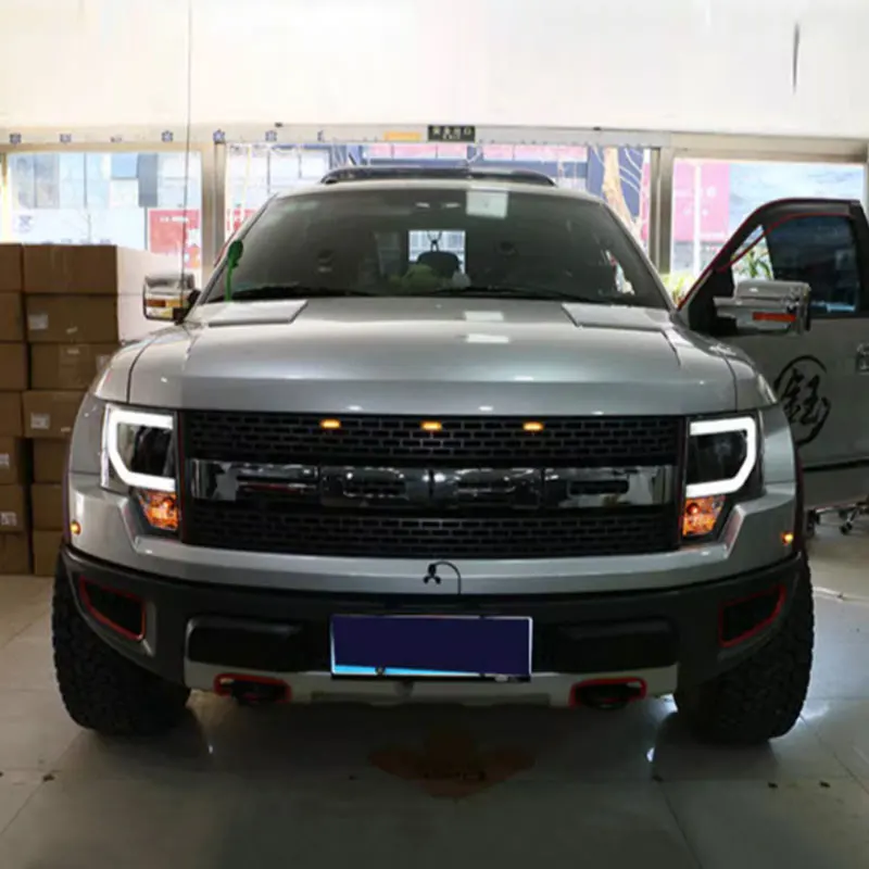 ملحقات السيارة ، المصباح الأمامي لـ Ford F150 2008-2015 Raptor F150 LED DRL ، عدسة شعاع مزدوج H7 HID Xenon bi xenon