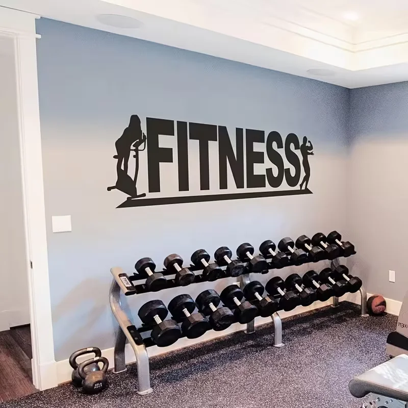 1pc Modern Fitness Club Gym Muscle Wall Sticker Sport Bodybuilding Barbell Wall Decal Vinyl Shop Decor