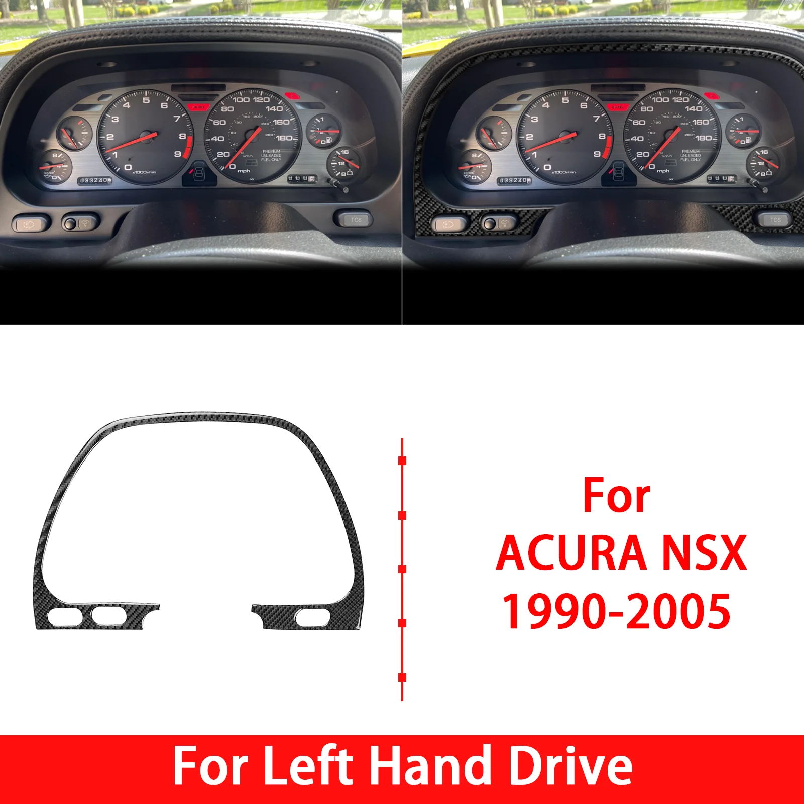 Car Interior Decoration Real Carbon Fiber For Acura NSX 1990-2005 Speedometer Surround 1PC Accessories Trim Cover Sticker Decals