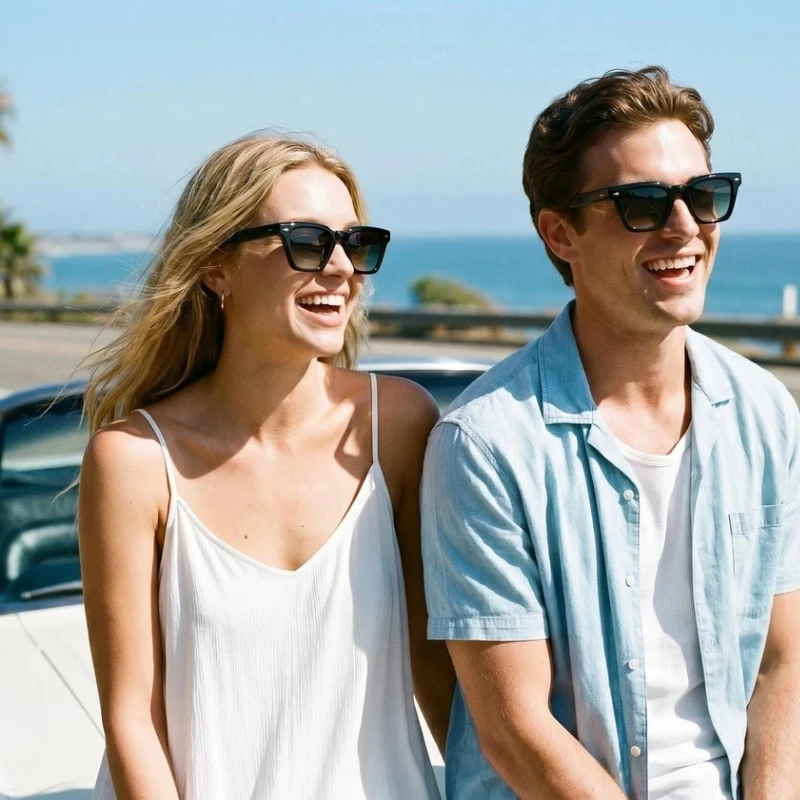 LumoGaze Retro Thick-Frame Rectangular Women's UV400 Sunglasses Retro Trendy Men's High-Quality Acetate Fiber Sunglasses