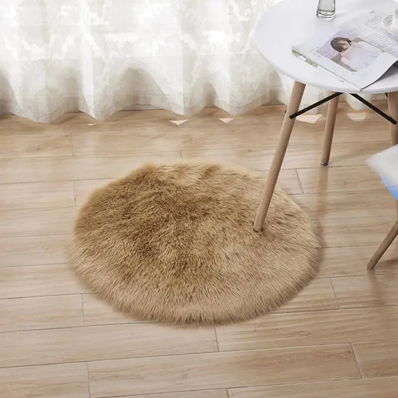 Round Rug Shaggy Plush Wool Carpet Soft Faux Sheepskin Fur Area Rugs For Bedroom Living Room Floor White Home Floor Mat