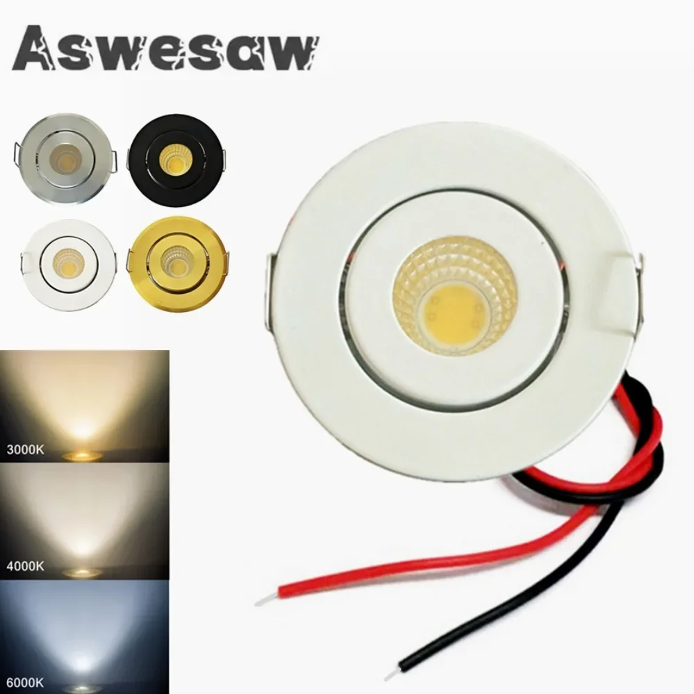 

12V COB LED Downlights Mini Ceiling Light 3W Adjustable Drive Free Down Lights Showcase Cabinet Recessed Lighting White Body