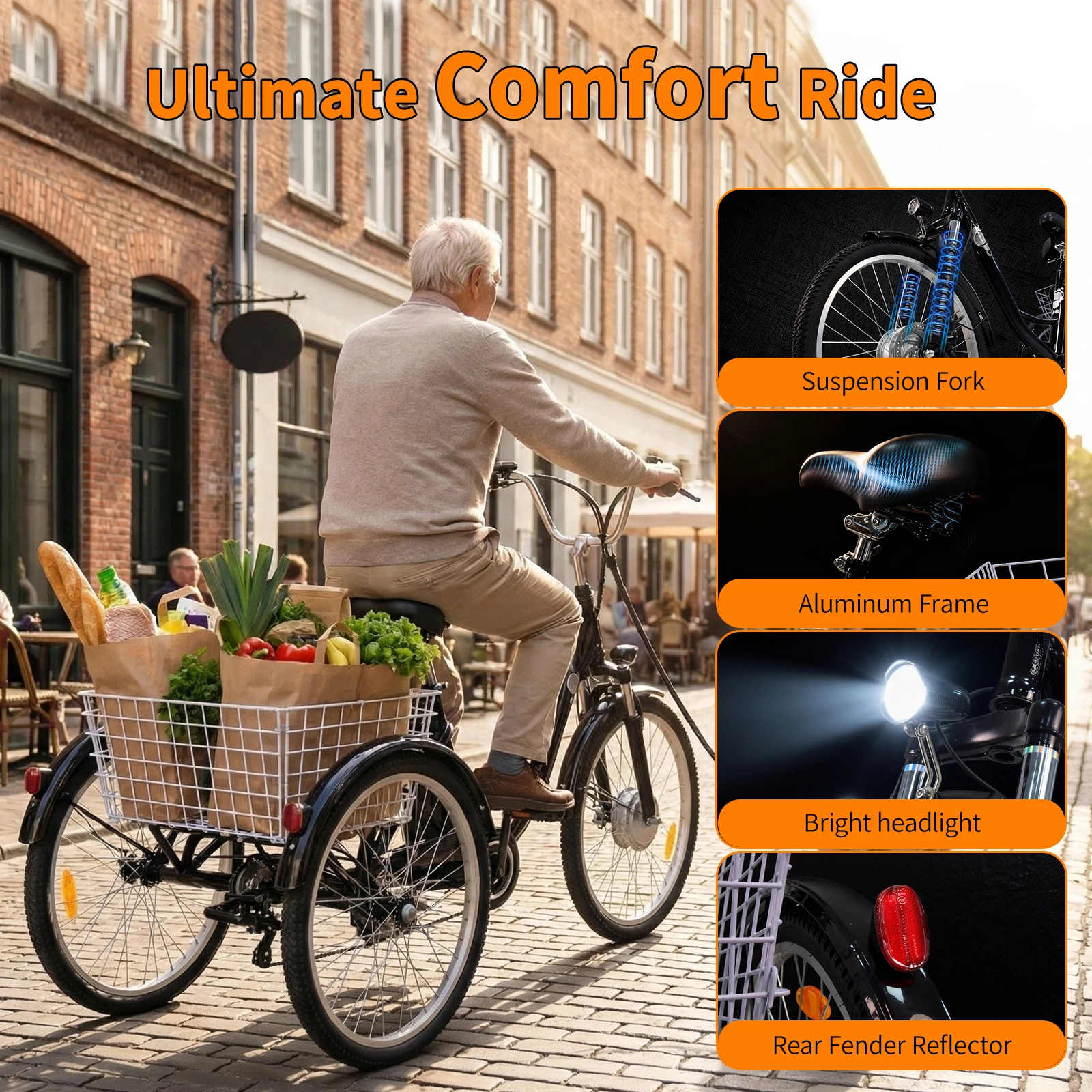 Triciclo Eléctrico SMARTRAVEL M300 36V 15AH, Neumáticos de 24x2.125 pulgadas, 7 Velocidades, Modo de Asistencia para Adultos, Autonomía de 40-60 km, Bicicleta de Montaña, Motor sin Escobillas, Batería de Litio Extraíble, Frenos de Disco, Bicicleta Eléctrica para Desplazamientos Urbanos Diarios y Uso Todoterreno, Envío Gratuito