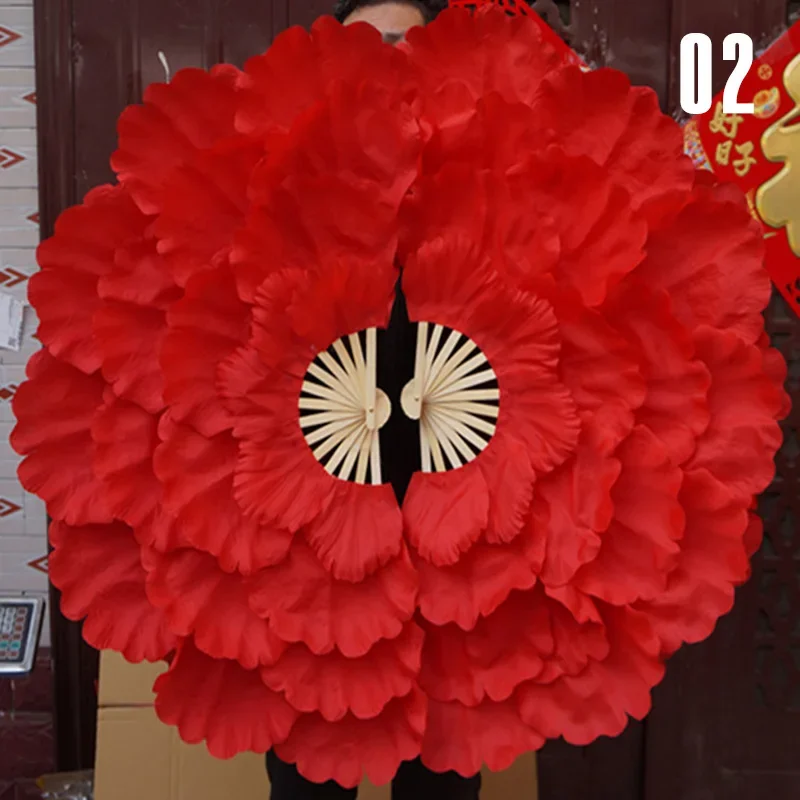 

92cm Large Half Foldable Dancing Fan Double-sided Peony Flower Hand Fan Square Dance Fan Performance Props for Dancing Club