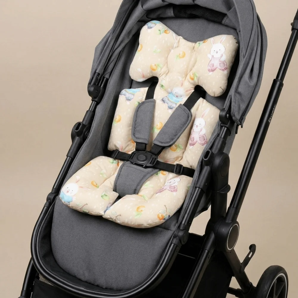 Cotton Stroller Seat Cushion Soft Cartoon Pattern High Chair Liner Pad Comfortable Protective Stroller Accessories Toddler Use