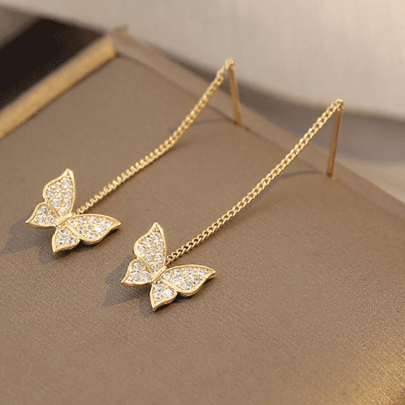 Zircon Butterfly Earrings Delicate Simple Golden Butterfly Earrings Personalized Jewelry Earrings Anniversary Gift image 2