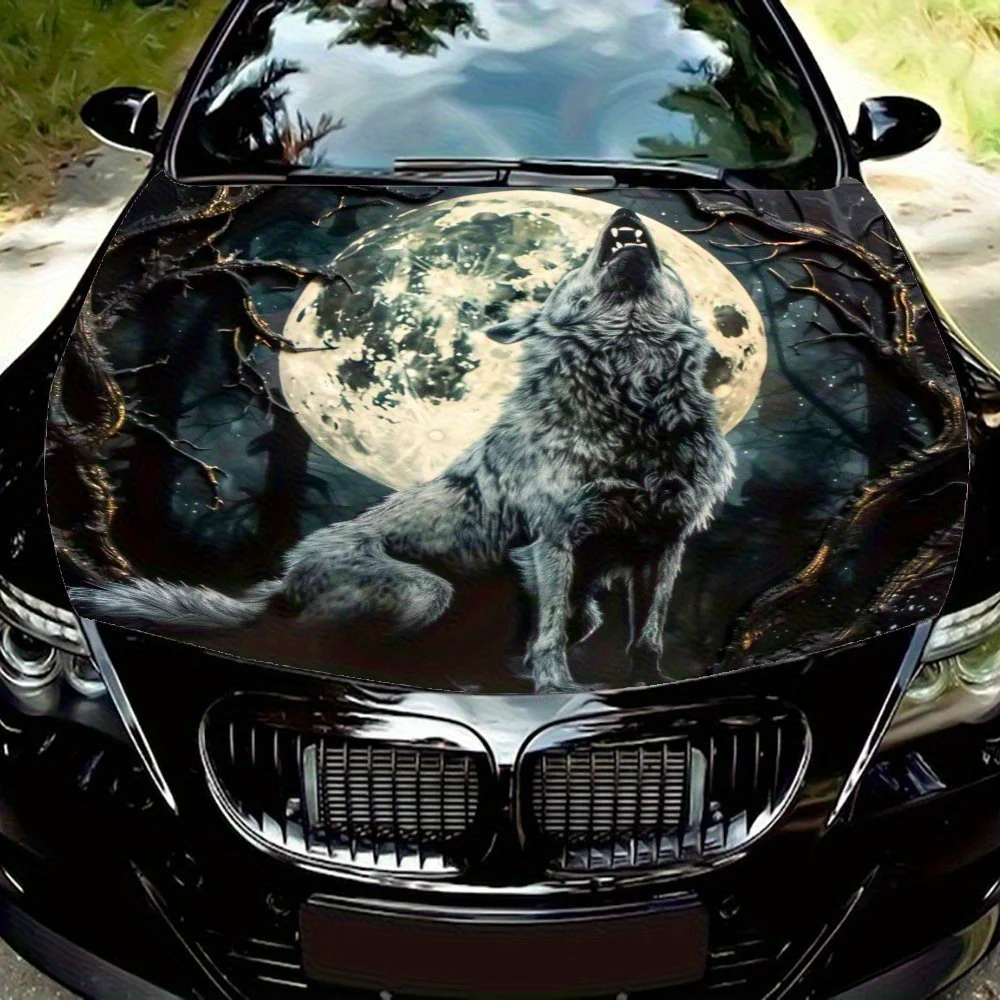 

Наклейки на капот автомобиля с принтом волка, декоративные наклейки с рисунком животных, виниловые наклейки с принтом дерева и луны