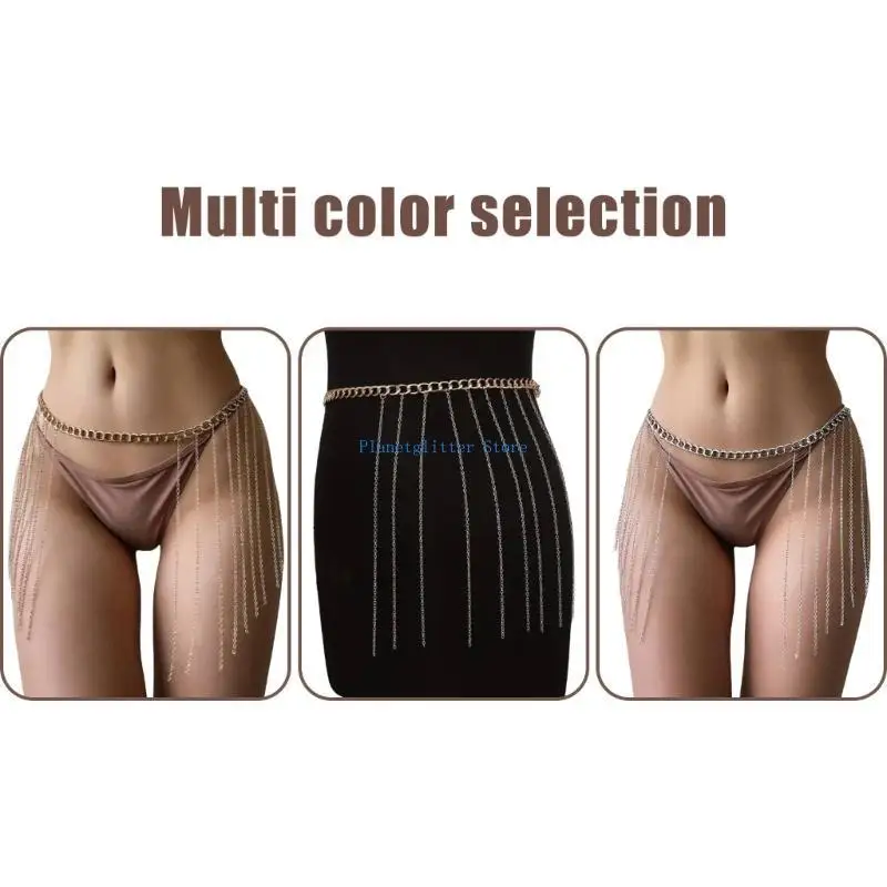

652B Metallic Body Chain Jewelry Long Tassels Waist Belt for Women Evening Dances