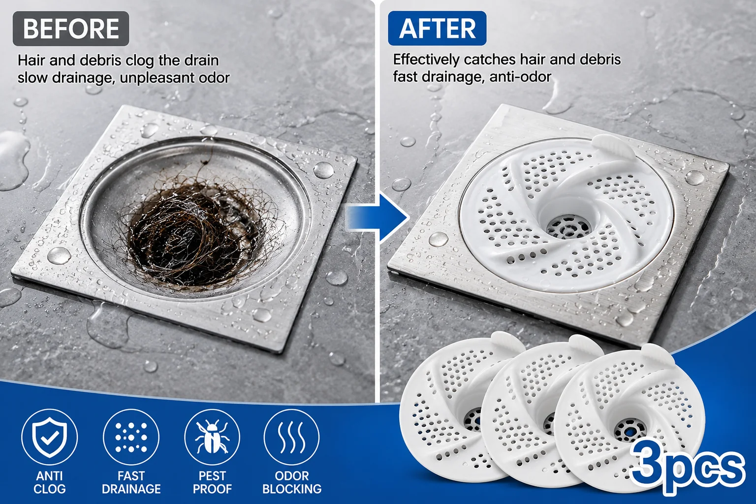 3Pcs Rotating Drain Trap Hair Proof And Clog Resistant Filter Insect Proof And Odor Proof Drain Cover For Kitchens Bathrooms