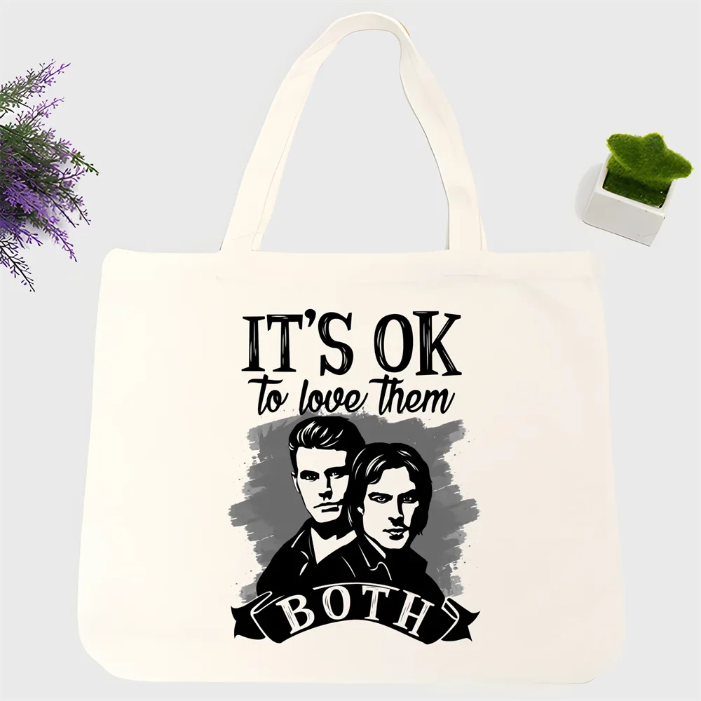 Damon Salvatore The Vampire Diaries Chronicles Vampiricas Shopper Bags for Tote Bag Large Capacity Shopping Anime Printing